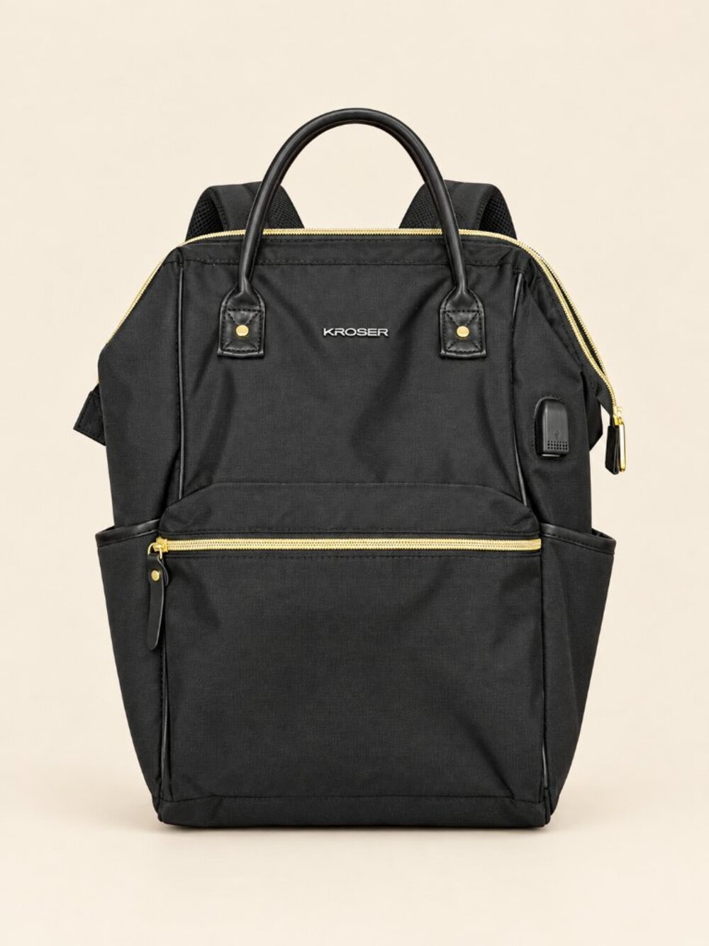 Black Tech Backpack with Gold Accents